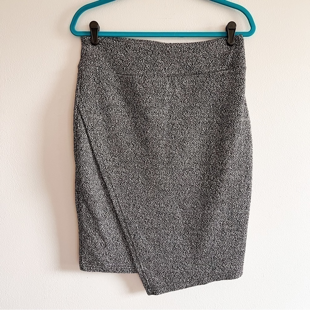 14th & Union Black & White Asymmetrical Wrap Pencil Skirt Medium Salt & Pepper